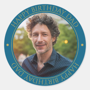Happy Birthday Vater Modernes Elegantes Foto blau Runder Aufkleber