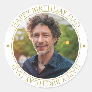 Happy Birthday Vater Modernes Elegantes Foto weiß Runder Aufkleber