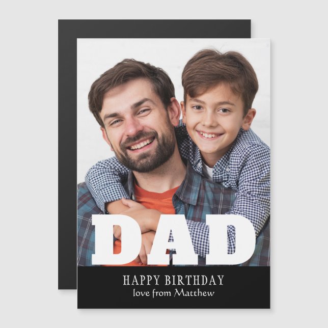 Happy Birthday Vater Modernes Personalisiertes Fot Magnetkarte (Vorne/Hinten)