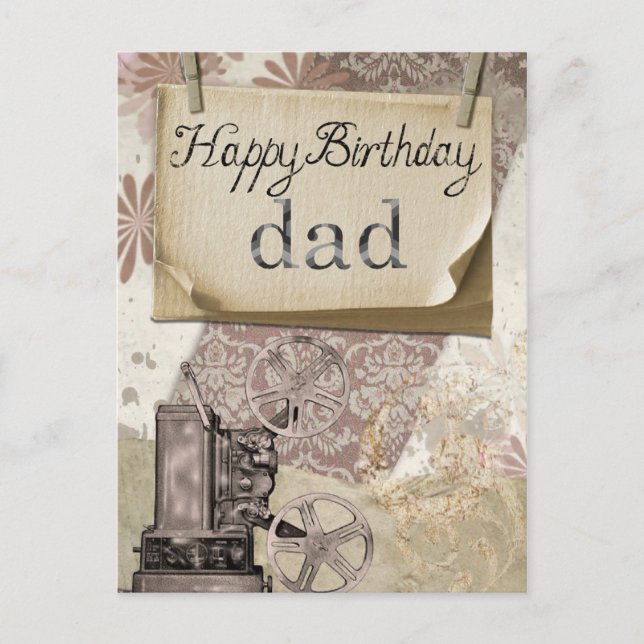 Happy Birthday Vater Retro Postkarte (Vorderseite)