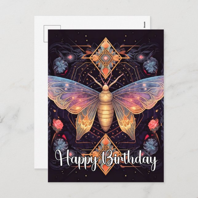 Happy Birthday Vibrant Butterfly Design Feiertagspostkarte (Vorne/Hinten)