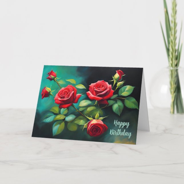 Happy Birthday Vibrant Rote Rosen Floral Karte (Vorderseite)
