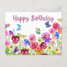 Happy Birthday Vibrany Watercolor Pansy Blume Postkarte