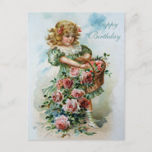 Happy Birthday Viktorianisch Post Card Rosa Rosen Postkarte