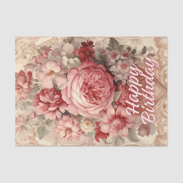 Happy Birthday Viktorianische Rose Illustration Seidenpapier