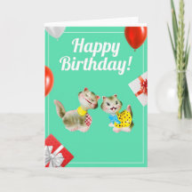 Happy Birthday Vintag Albern Kitty Cats Retro Card