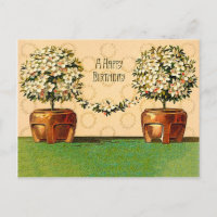 Happy Birthday Vintag Blütentöpfe Postkarte