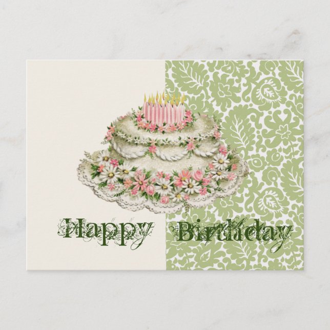 Happy Birthday Vintag Cake Postcard Postkarte (Vorderseite)