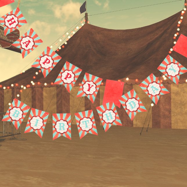 Happy Birthday Vintag Circus Wimpelkette (Happy Birthday - Circus, Carnival Birthday Theme)