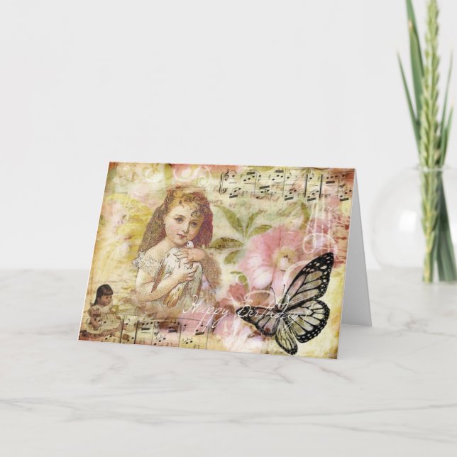 Happy Birthday Vintag Collage Karte (Vorderseite)