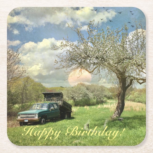 Happy Birthday Vintag LKW Farm Rechteckiger Pappuntersetzer (Vorderseite)