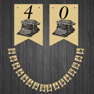 Happy Birthday Vintag Manuel Schreibwriter Tan Wimpelkette