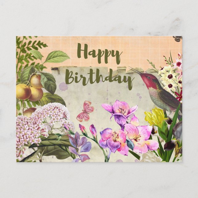 Happy Birthday Vintag Naturekomposition Postkarte (Vorderseite)