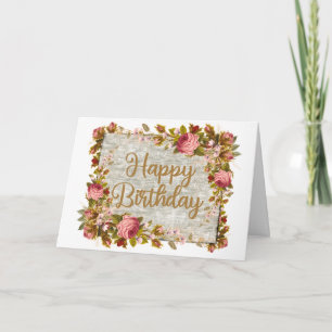 Happy Birthday Vintag Watercolor Rose Karte
