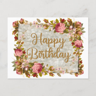 Happy Birthday Vintag Watercolor Rose Postkarte