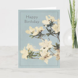 Happy Birthday Vintag White Cream Azalea Blume Karte