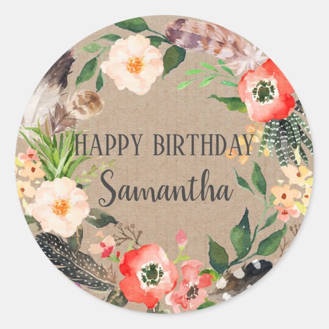 Happy Birthday Vintage Blumenstrauß Rosa Runder Aufkleber (Vorderseite)