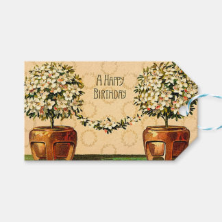 Happy Birthday Vintage Blumentöpfe Geschenkmarke Geschenkanhänger