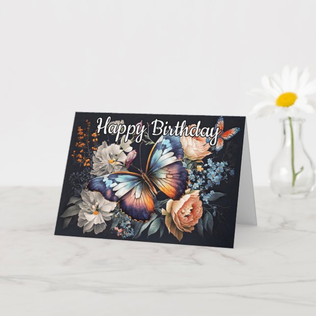 Happy Birthday | Vintage Butterfly-Artwork Karte (Kleine Pflanze)