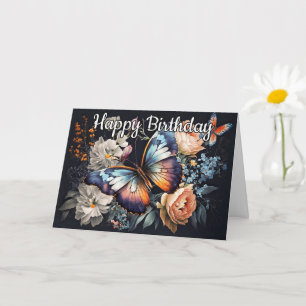 Happy Birthday   Vintage Butterfly-Artwork Karte