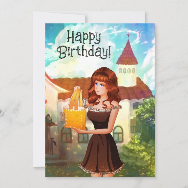 Happy Birthday Vintage Invitation Girl Cartoon Einladung (Vorderseite)
