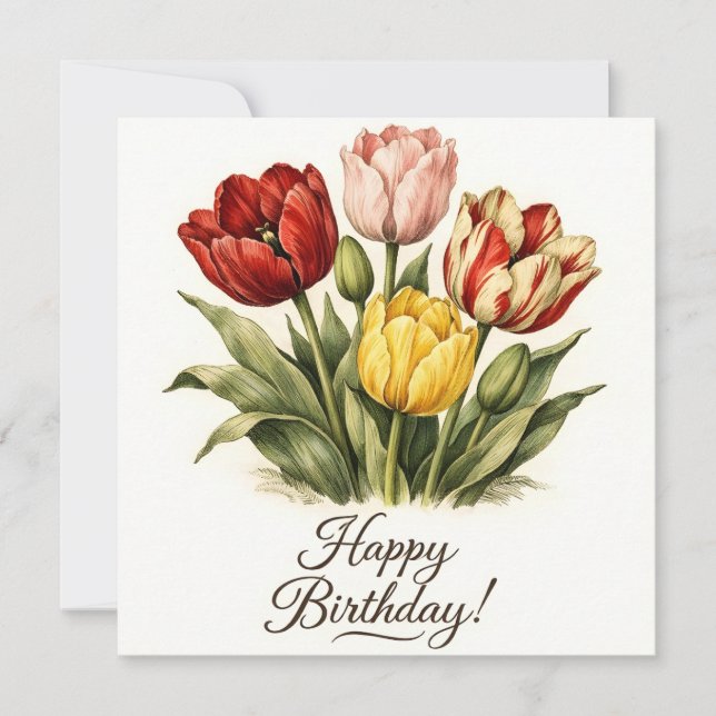 Happy Birthday Vintage Tulip Flowers Karte (Vorderseite)