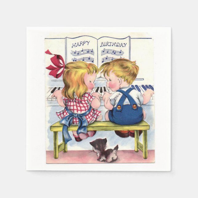 Happy Birthday Vintagen Kids Papier Servietten (Vorderseite)