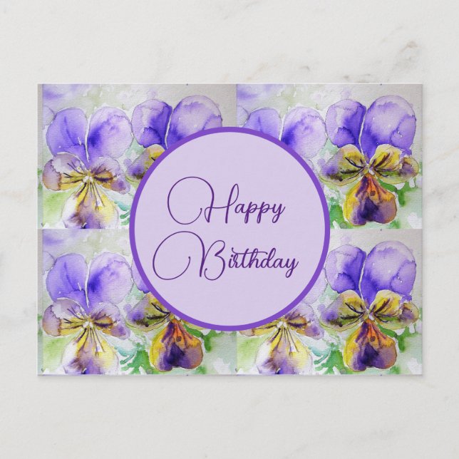 Happy Birthday Viola floral Ladys Postcard Postkarte (Vorderseite)
