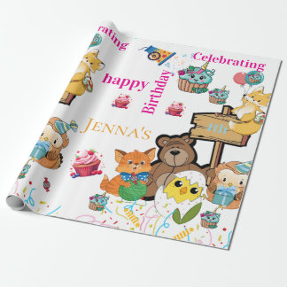 Happy Birthday Vogel Fuchs Katze Küken Geschenkpap Geschenkpapier