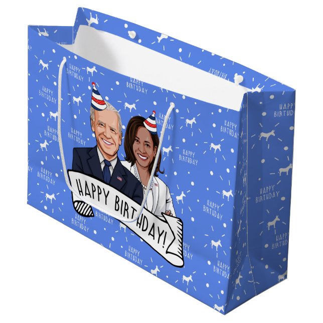 Happy Birthday von Biden Harris Große Geschenktüte (Vorderseite Schrägansicht)