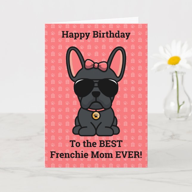 Happy Birthday von Hund Black French Bulldog Karte (Kleine Pflanze)