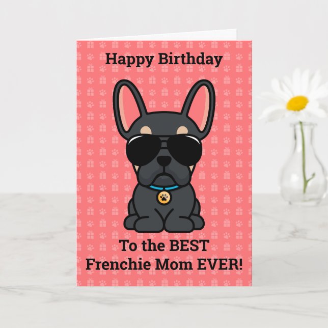 Happy Birthday von Hund Black Tan French Bulldog Karte (Kleine Pflanze)