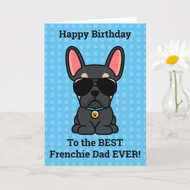 Happy Birthday von Hund Black Tan French Bulldog Karte (Kleine Pflanze)