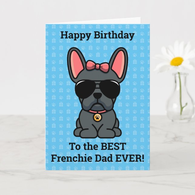 Happy Birthday von Hund Blue French Bulldog Karte (Kleine Pflanze)
