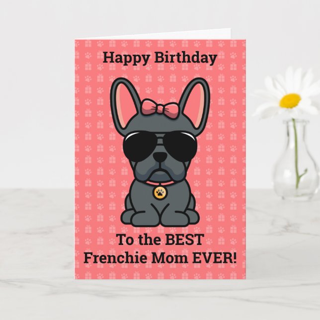 Happy Birthday von Hund Blue French Bulldog Karte (Kleine Pflanze)