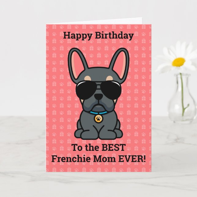 Happy Birthday von Hund Blue Tan French Bulldog Karte (Kleine Pflanze)