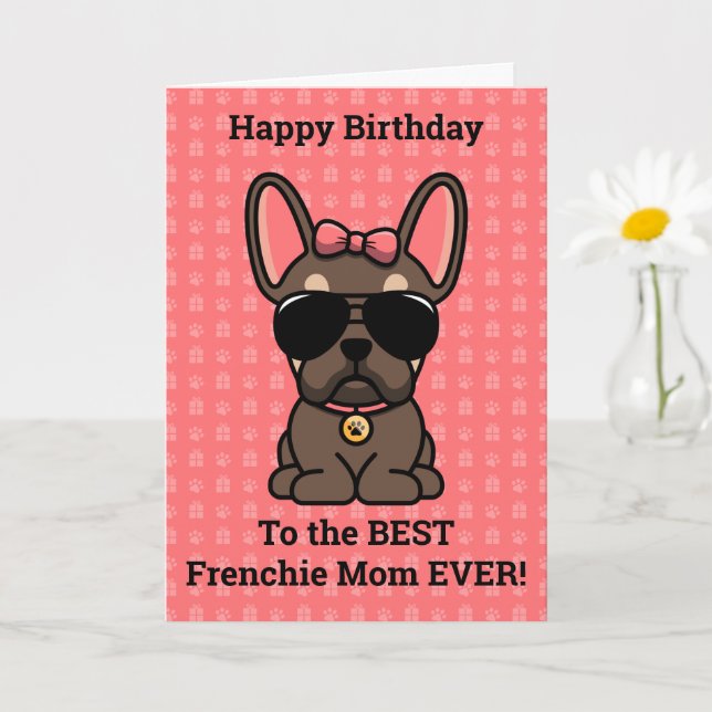 Happy Birthday von Hund Brown Tan French Bulldog Karte (Kleine Pflanze)