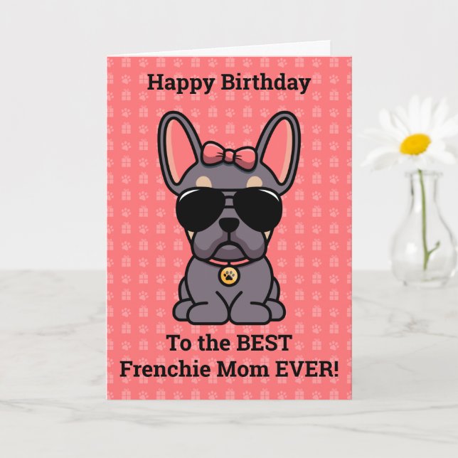 Happy Birthday von Hund Lilac Tan French Bulldog Karte (Kleine Pflanze)