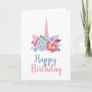 Happy Birthday Wasserfarbe Einhorn Blumenkrone Karte