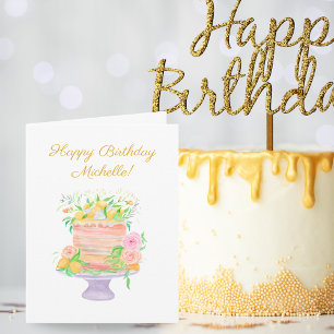 Happy Birthday Wasserfarben-Limonen-Blumenkuchen Karte