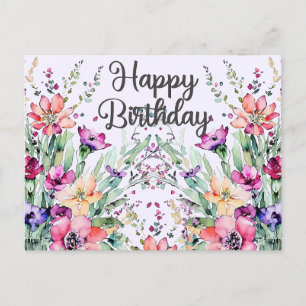 Happy Birthday Wasserfarben Wildblumen Feld Postkarte