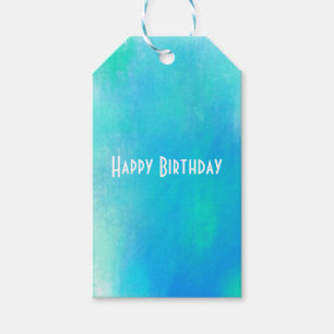 Happy Birthday Watercolor Abstrakt Grün und Blau Geschenkanhänger