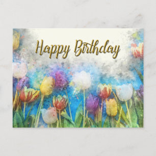 Happy Birthday Watercolor Abstrakt Tulip Blume Postkarte