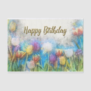 Happy Birthday Watercolor Abstrakt Tulip Blume Seidenpapier