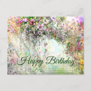 Happy Birthday Watercolor Abstrakte Blume Postkarte