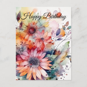 Happy Birthday Watercolor Abstrakte Blume Postkarte