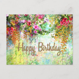 Happy Birthday Watercolor Abstrakte Blume Postkarte