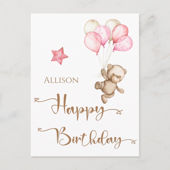 Happy Birthday Watercolor Ballons Postcard Postkarte (Vorderseite)