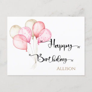 Happy Birthday Watercolor Ballons Postkarte