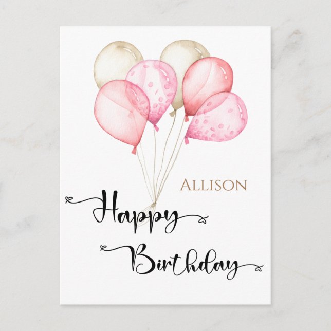 Happy Birthday Watercolor Ballons Postkarte (Vorderseite)